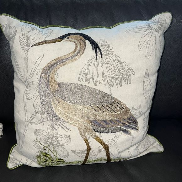 Pier 1 Accents Pier One Embellished Coastal Heron Embroidered